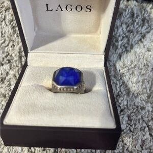 LAGOS Silver Ring with Deep Blue Lapas Stone - Size 9